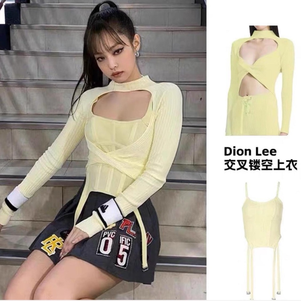 Dion Lee Yellow Cut-Out Tie Front top